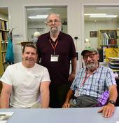These three entomologists were trained directly or indirectly by Jerry Powell (1933-2023) of UC Berkeley. From left are Dan Rubinoff, John De Benedictus and Paul Opler (1938-2023) at a gathering of lepidopterists in 2019 at the Bohart Museum of Entomology.  Powell and Paul Opler (1938-2023) co-authored Moths of Western America, published in 2009. (Photo by Kathy Keatley Garvey)